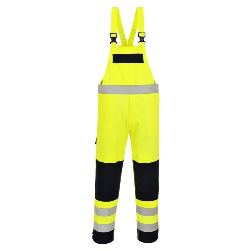 Pantaloni cu pieptar HI-VIZ multinorm, galben/albastru, marimea L