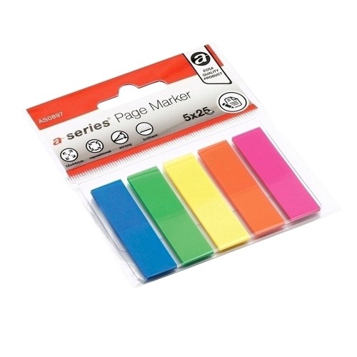 Index A-series, autoadeziv, plastic,  12 x 44 mm, 5 culori/set, 25 file/culoare