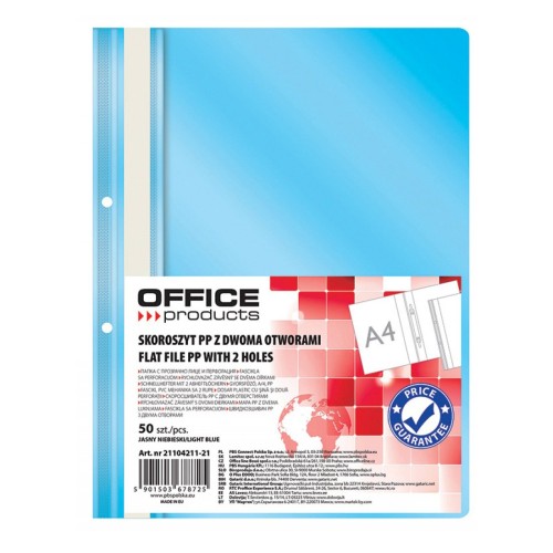 Dosar cu sina si 2 perforatii Office Products, A4, plastic, 50 bucati/set, albastru