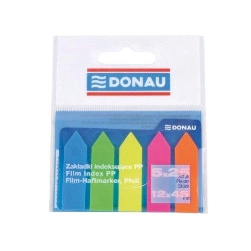 Index autoadeziv din plastic, Donau, dimensiuni 42 x 12 mm, 5 culori x 25 file/culoare