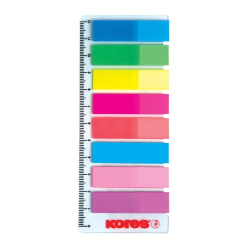 Index Kores, autoadeziv, plastic,  12 x 45 mm, 8 culori x 25 file/culoare