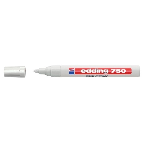 Marker permanent Edding 750 , cu vopsea, corp metalic, varf rotund, 2-2-4 mm, alb