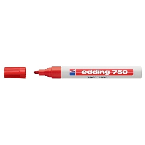 Marker permanent Edding 750, cu vopsea, corp metalic, varf rotund, 2-2-4 mm, rosu