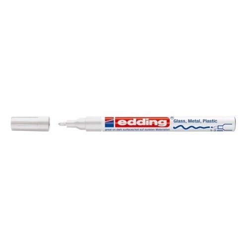 Marker permanent Edding 751 cu vopsea, corp metalic, varf rotund, 1-2 mm, alb