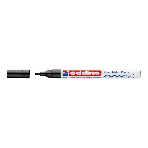 Marker permanent Edding 751 cu vopsea, corp metalic, varf rotund, 1-2 mm, negru