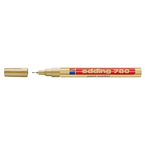 Marker permanent, Edding 780, cu vopsea, corp aluminiu, varf rotund, 0.8 mm, auriu