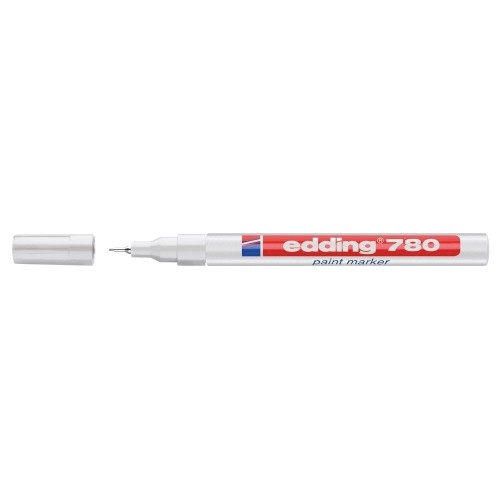 Marker permanent Edding 780, cu vopsea, corp aluminiu, varf rotund, 0.8 mm, argintiu