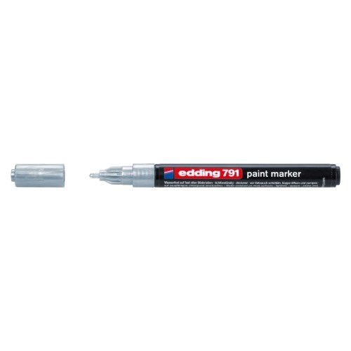 Marker permanent Edding 791, cu vopsea, corp plastic, varf rotund , 1-2 mm, argintiu