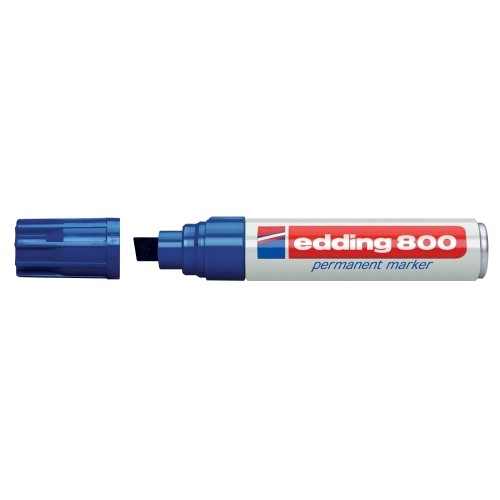 Marker permanent Edding 800, corp aluminiu, varf retezat, 4-12 mm, albastru