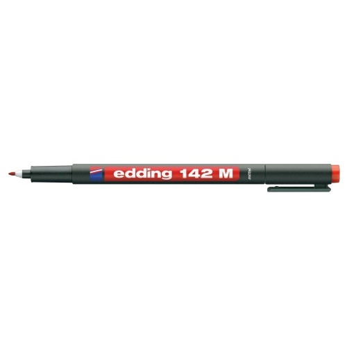 Marker permanent Edding OHP 142M, corp plastic, varf rotund, 1 mm, rosu