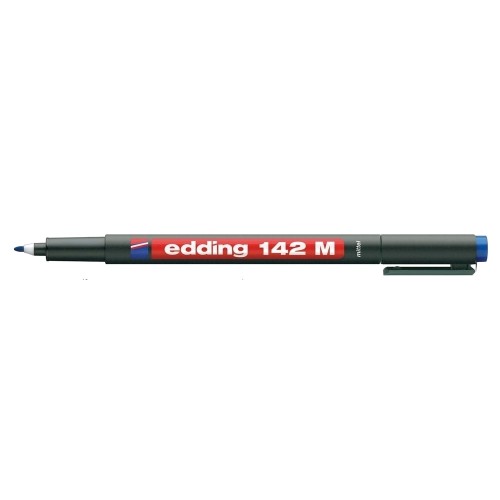 Marker permanent Edding OHP 142M, corp plastic, varf rotund, 1 mm, albastru