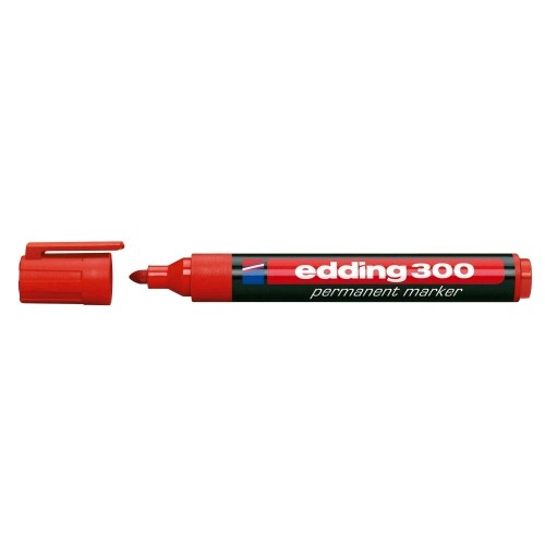 Marker permanent Edding 300, corp plastic, varf rotund, 1.5-3 mm, rosu