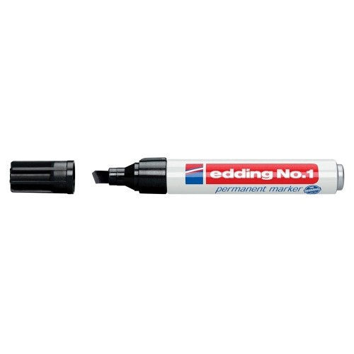 Marker permanent Edding No. 1, corp aluminiu, varf retezat, 1-5 mm, negru