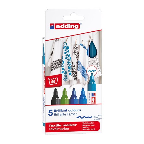 Marker pentru textile Edding 4500, varf 2-3 mm, 5 bucati/set