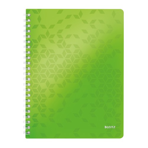 Caiet de birou Leitz WOW, PP, A4, cu spira, matematica, verde metalizat