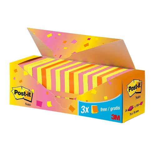 Notite adezive, Post-it, 76 x 76 mm, multicolor, 100 file/bucata, 21 + 3 gratuite