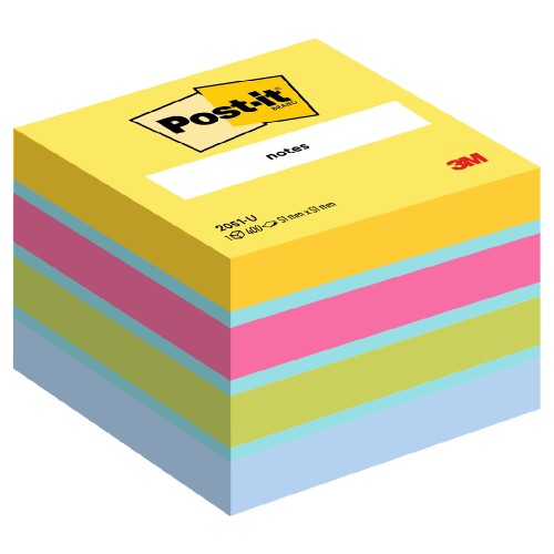 Minicub notite adezive Post-it galben/roz/verde/albastru deschis 400 file/cub