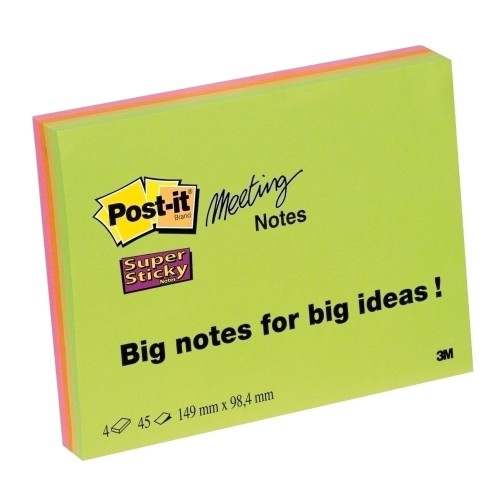 Notite adezive, Post-it, Super Sticky, 149 x 98.4 mm, neon, 45 file/bucata, 3 bucati/set