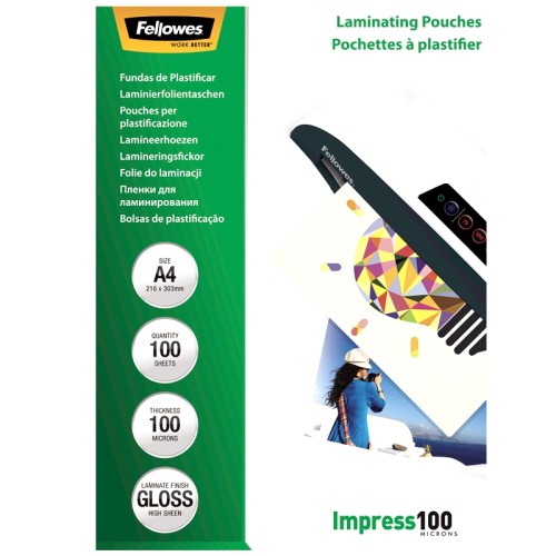 Folie pentru laminare Fellowes, 100 microni, A4, 100 coli/top