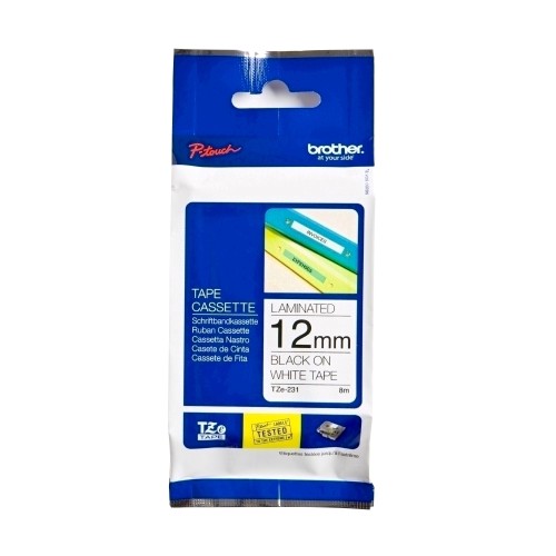 Banda Brother TZE231, 12 mm, negru/alb