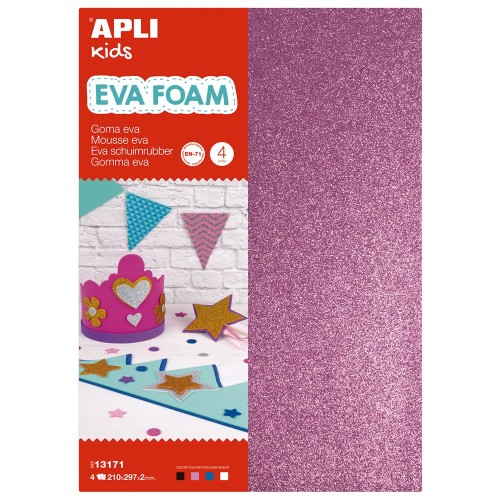 Coli APLI, din spuma EVA cu sclipici, grosime 2 mm, 4 coli/set