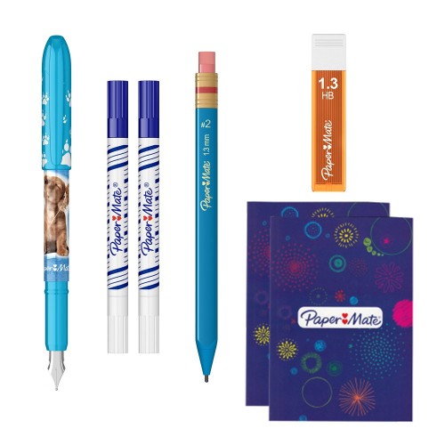 Set stilou Papermate, 2 picuri cu rescriere, creion mecanic 1.3 mm, mine 1.3 mm, 2 notes A5