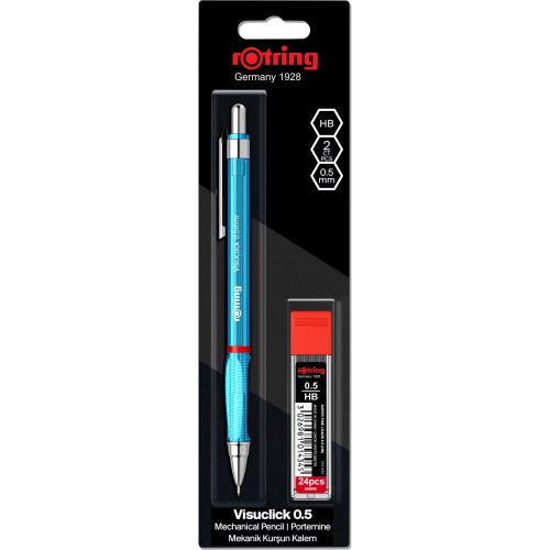 Set creion mecanic Rotring Visuclick 0.5 mm + etui 24 mine, albastru