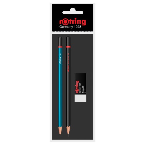 Set Rotring 2 creioane lemn HB+2B + radiera Tikky