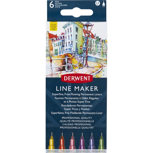 Liner DERWENT Profesional, 0.3 mm, 6 culori