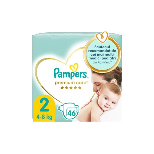 Scutece PAMPERS Premium Care nr 2, Unisex, 4-8 kg, 46 bucati