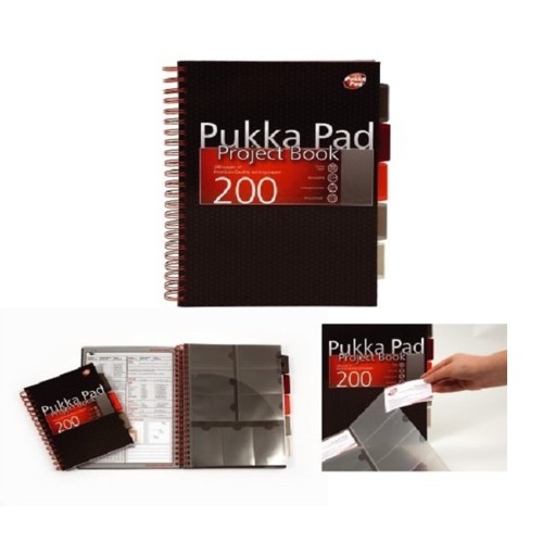 Caiet A4 cu spira si separatoare Pukka Pads City, carton rigid, 200 file, dictando, negru