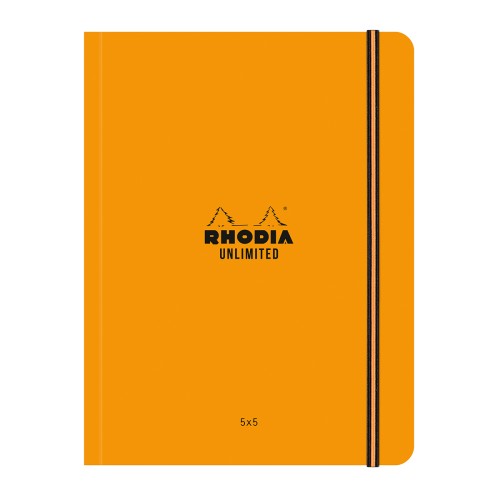 Caiet cu elastic A5+ Rhodia Unlimited, 60 file, matematica, portocaliu