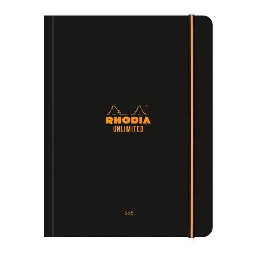 Caiet cu elastic A5+ Rhodia Unlimited, 60 file, matematica, negru