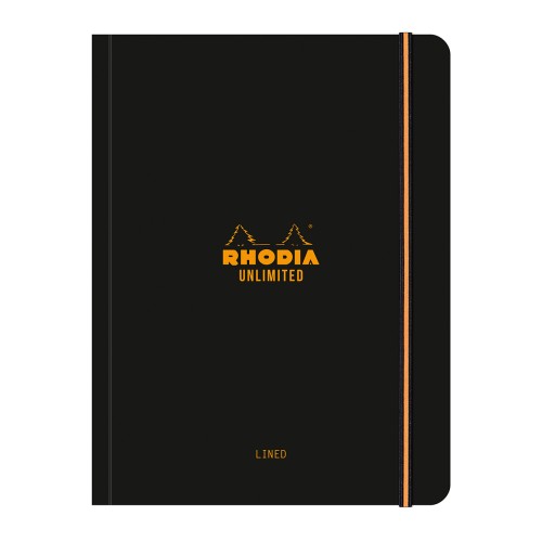 Caiet cu elastic A5+ Rhodia Unlimited, 60 file, dictando, negru