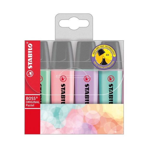 Textmarker Stabilo Boss Pastel, 4 bucati/set