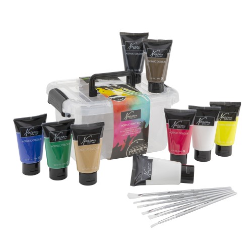 Set culori tempera acrilic Creative Craft, 9 culori, 75ml cu 6 pensule