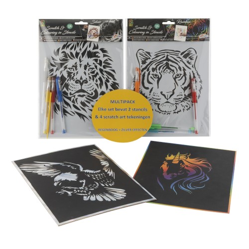 Set Creative Craft, de colorat, 2 planse, animale, 4 pixuri cu gel