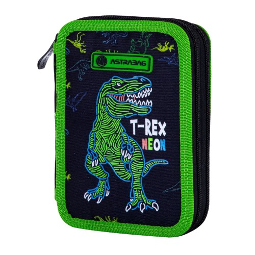 Penar scolar Astra, 2 compartimente, echipat, colectia T-Rex Neon