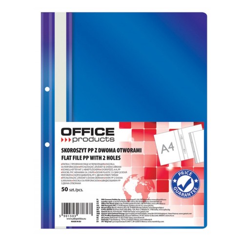 Dosar cu sina si 2 perforatii Office Products, A4, plastic, 50 bucati/set, bleumarin