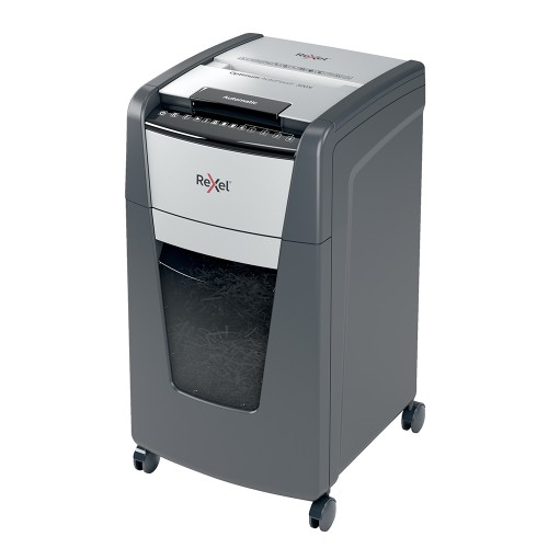 Distrugator documente automat REXEL OPTIMUM 300X, P4, cross-cut (confeti), 300 coli, cos 60l, negru-gri