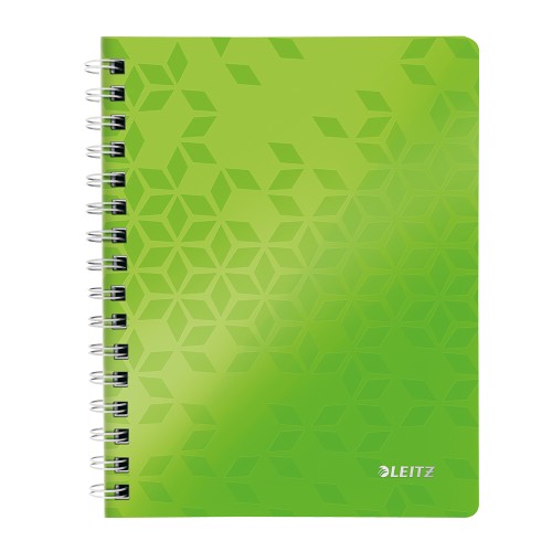 Caiet de birou Leitz WOW, PP, A5, cu spira, matematica, verde metalizat