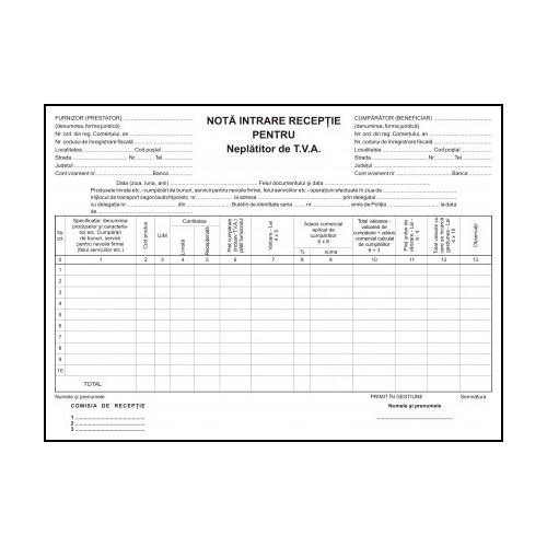 NIR, neplatitor TVA,  carnet 100 file,  3 bucati/set