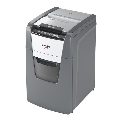 Distrugator documente automat REXEL OPTIMUM 150M, P4, micro-cut (particule), 150 coli, cos 44l, negru-gri