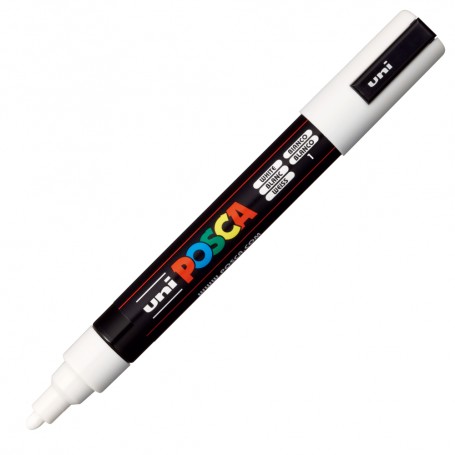 Marker UNI Posca PC-5M, varf rotund, 1.8-2.5mm, alb