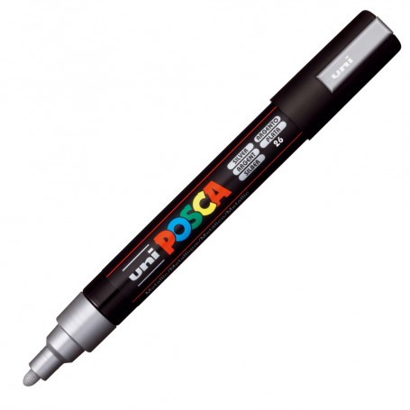 Marker UNI Posca PC-5M, varf rotund, 1.8-2.5mm, argintiu