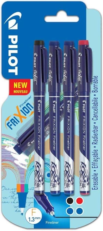 Fineliner Pilot Frixion cu stergere, 1.3 mm, 4 bucati/set