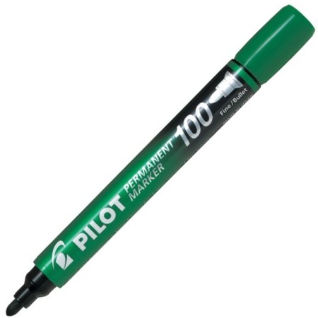 Marker permanent P100 Pilot, 1 - 4.5 mm varf rotund, verde