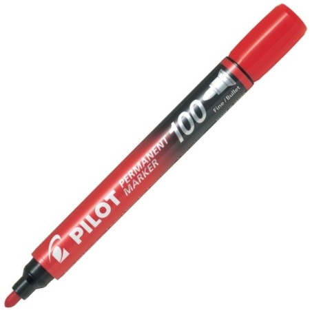 Marker permanent P100 Pilot, 1 - 4.5 mm varf rotund, rosu