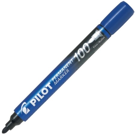 Marker permanent P100 Pilot, 1 - 4.5 mm varf rotund, albastru