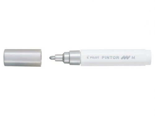 Marker cu vopsea Pilot Pintor M 1.4 mm, varf rotund, argintiu